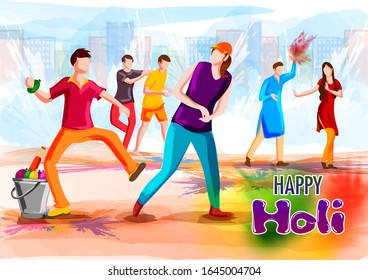 easy to edit vector illustration of colorful Happy Hoil background for festival of colors in India