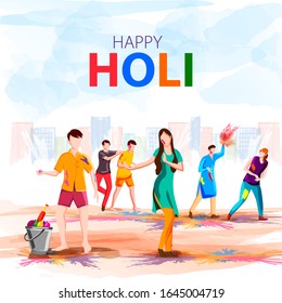 easy to edit vector illustration of colorful Happy Hoil background for festival of colors in India