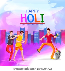 easy to edit vector illustration of colorful Happy Hoil background for festival of colors in India