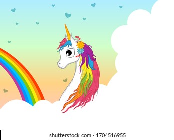 easy to edit vector illustration of colorful trendy fairy tale unicorn invitation card template background for Birthday