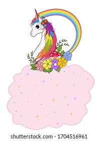 easy to edit vector illustration of colorful trendy fairy tale unicorn invitation card template background for Birthday