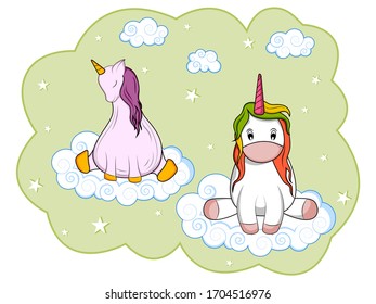 easy to edit vector illustration of colorful trendy fairy tale unicorn invitation card template background for Birthday