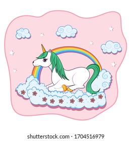 easy to edit vector illustration of colorful trendy fairy tale unicorn invitation card template background for Birthday