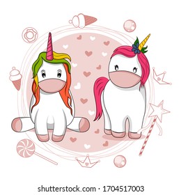 easy to edit vector illustration of colorful trendy fairy tale unicorn invitation card template background for Birthday