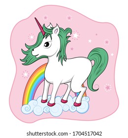 easy to edit vector illustration of colorful trendy fairy tale unicorn invitation card template background for Birthday