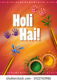 easy to edit vector illustration of Colorful background for festival of colors celebrated in India with Hindi text Holi Hain meaning its Holi
