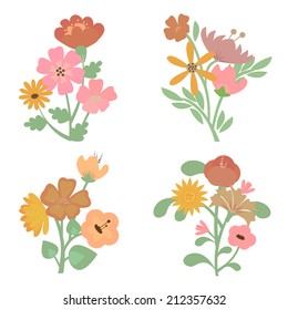 easy to edit vector illustration of colorful retro flower collection