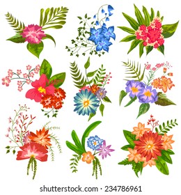 easy to edit vector illustration of colorful retro flower collection