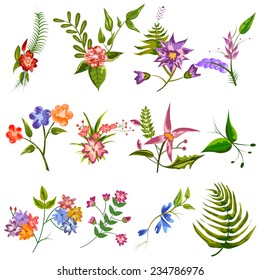 easy to edit vector illustration of colorful retro flower collection