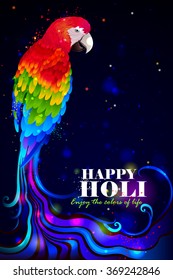 easy to edit vector illustration of colorful Holi background with macaw