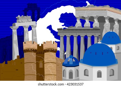 easy to edit vector illustration of colorful collage of Greece