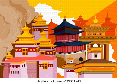 easy to edit vector illustration of colorful collage of Bhutan