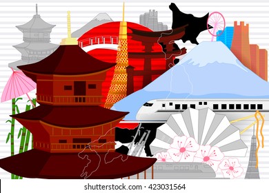 easy to edit vector illustration of colorful collage of Japan