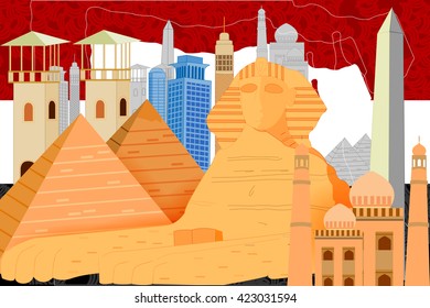 easy to edit vector illustration of colorful collage of Egypt