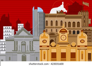 easy to edit vector illustration of colorful collage of Monaco