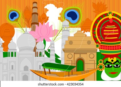 easy to edit vector illustration of colorful collage of India