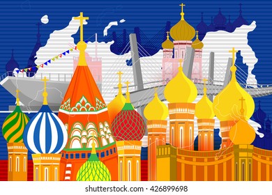 easy to edit vector illustration of colorful collage of Russia