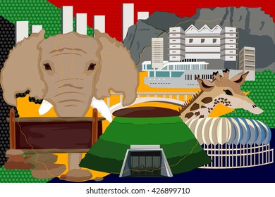 easy to edit vector illustration of colorful collage of South Africa