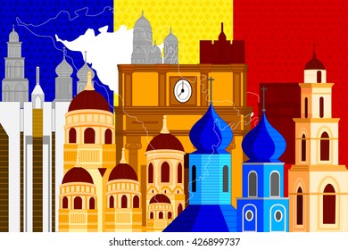 easy to edit vector illustration of colorful collage of Moldova