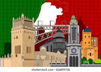 easy to edit vector illustration of colorful collage of Portugal