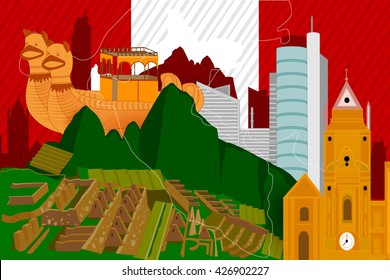 easy to edit vector illustration of colorful collage of Peru