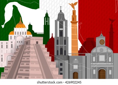 easy to edit vector illustration of colorful collage of Mexico