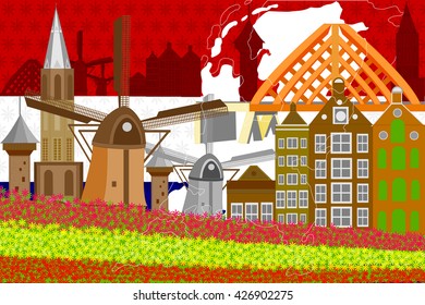 easy to edit vector illustration of colorful collage of Netherlands