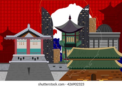 easy to edit vector illustration of colorful collage of South Korea