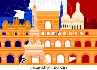 easy to edit vector illustration of colorful collage of France