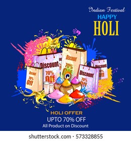easy to edit vector illustration of colorful Happy Hoil Sale and Promotion Advertisement background for festival of colors in India