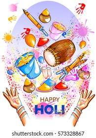 easy to edit vector illustration of colorful Happy Hoil background for festival of colors in India
