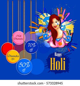 easy to edit vector illustration of colorful Happy Hoil Sale and Promotion Advertisement background for festival of colors in India