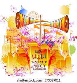 easy to edit vector illustration of colorful Happy Hoil Sale and Promotion Advertisement background for festival of colors in India