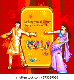 easy to edit vector illustration of colorful Happy Hoil background for festival of colors in India