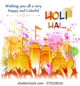 easy to edit vector illustration of colorful Happy Hoil background for festival of colors in India
