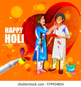 easy to edit vector illustration of Colorful Happy Hoil background for festival of colors in India
