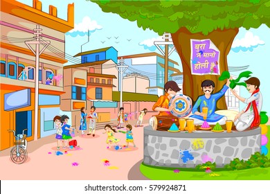 easy to edit vector illustration of Colorful background for festival of colors in India with message in Hindi Bura na Mano Holi Hain meaning Do not get offended as it is Holi
