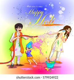 easy to edit vector illustration of Colorful Happy Hoil background for festival of colors in India
