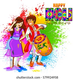 easy to edit vector illustration of Colorful Happy Hoil background for festival of colors in India
