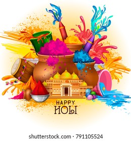 easy to edit vector illustration of Colorful Happy Hoil background for festival of colors in India