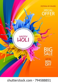 easy to edit vector illustration of Colorful Happy Hoil Sale Promotion Shopping Advertisement background for festival of colors in India
