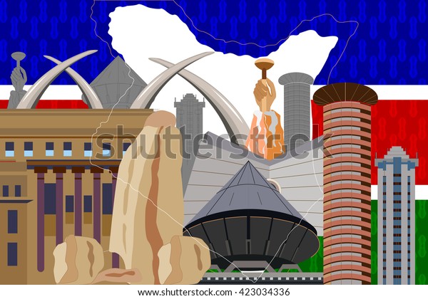 easy to edit vector illustration of colorful\
collage of Kenya