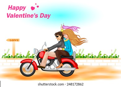 easy to edit vector illustration of couple on bike ride for Happy Valentine's Day