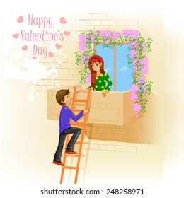 easy to edit vector illustration of couple in proposing pose for Happy Valentine's Day