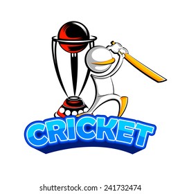 easy to edit vector illustration of cricket batman playing with trophy