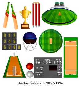 easy to edit vector illustration of Cricket equipment
