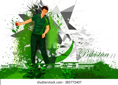 easy to edit vector illustration of cricket player from Pakistan