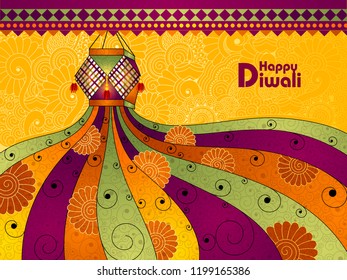 easy to edit vector illustration of decorated kandil for Happy Diwali background