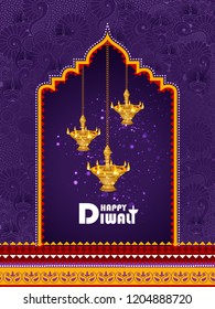 easy to edit vector illustration of decorated diya for Happy Diwali holiday background