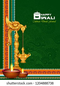 easy to edit vector illustration of decorated diya for Happy Diwali holiday background